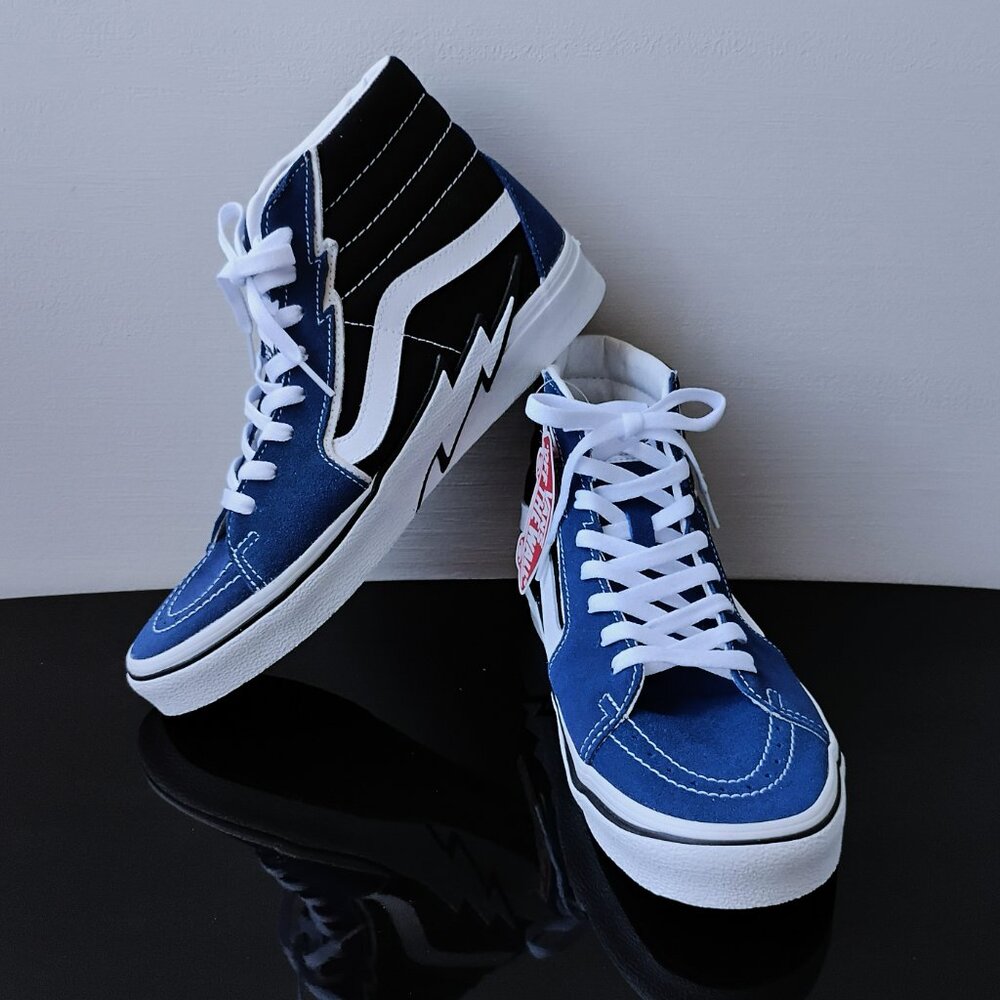 Vans Men Sk8-Hi Bolt Suede/Canvas High Top Sneaker in Beautiful True Blue/Black - Picture 11 of 13